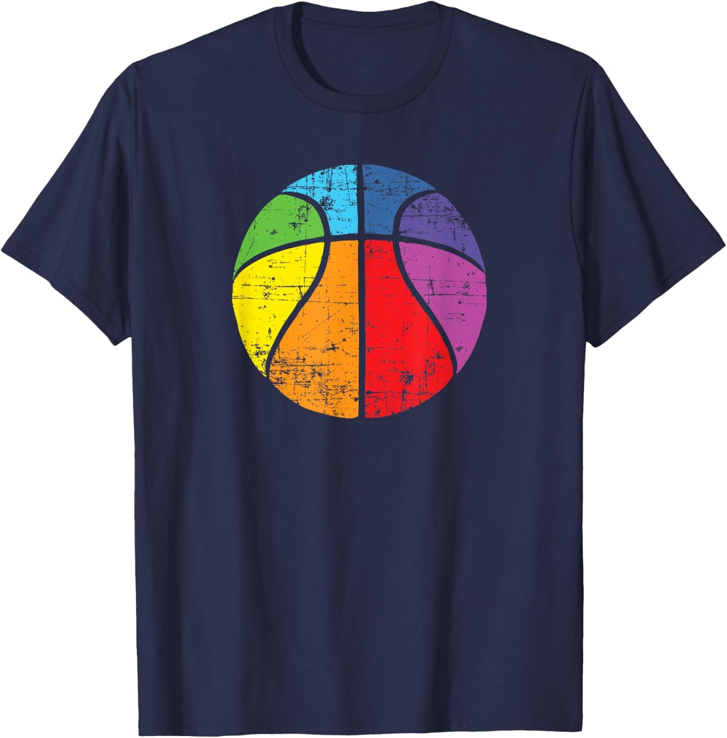 Rainbow Basketball Vintage Distressed Logo T-Shirt - T-Shirt | Navy
