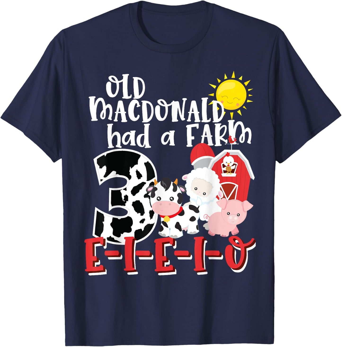 Old MacDonald Farm 3rd Birthday 3 Year Old Birthday Boy Girl T-Shirt - T-Shirt | Navy