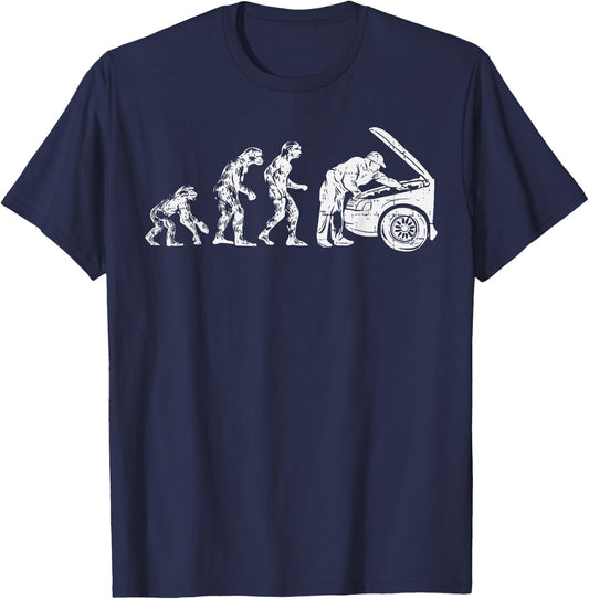 Human Evolution Car Mechanic Funny Automotive Dad Men Gift T-Shirt - T-Shirt | Navy