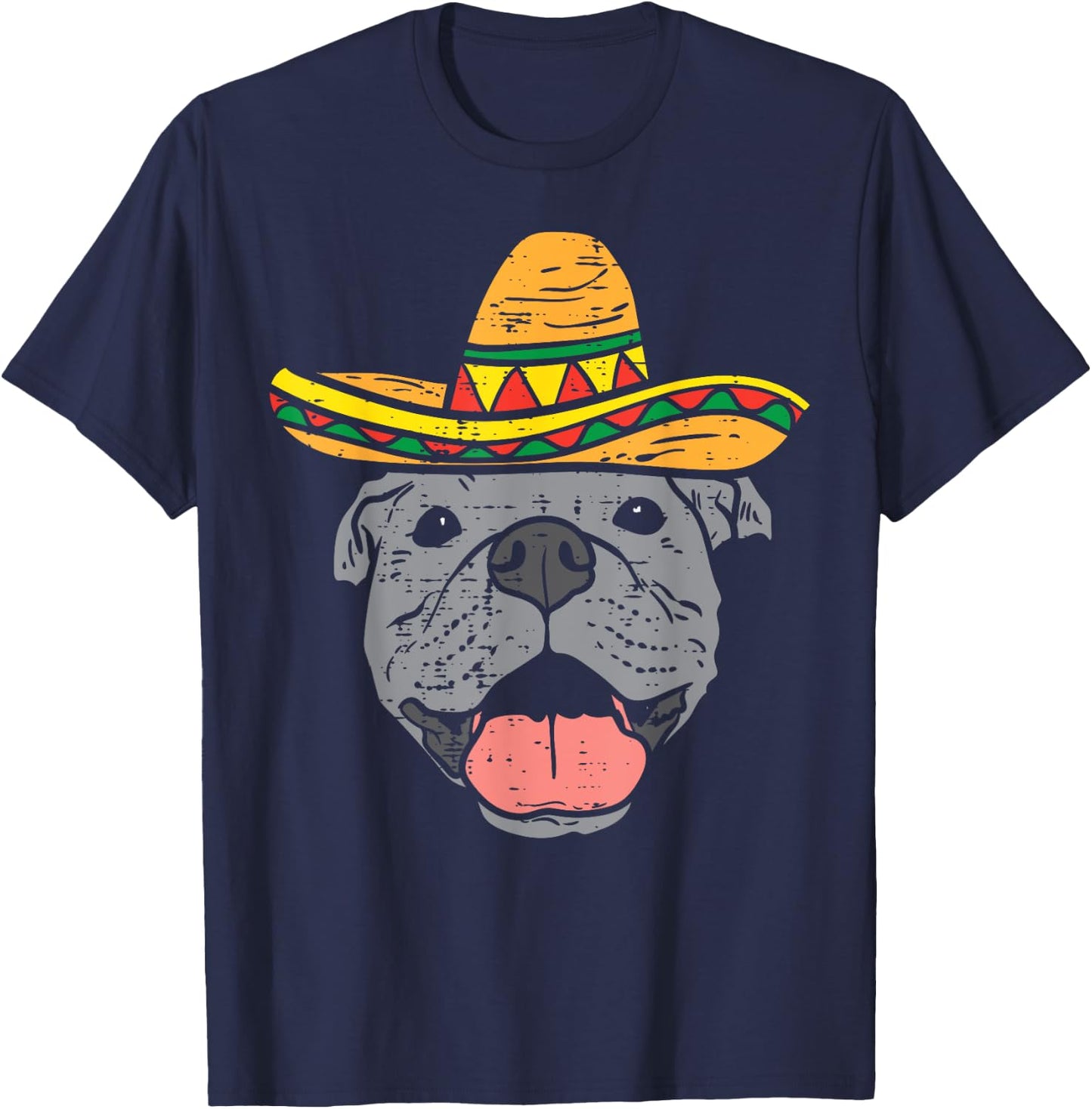 Pitbull Face Sombrero Cute Cinco De Mayo Mexican Pittie Dog Men Women Kids T-Shirt - T-Shirt | Navy