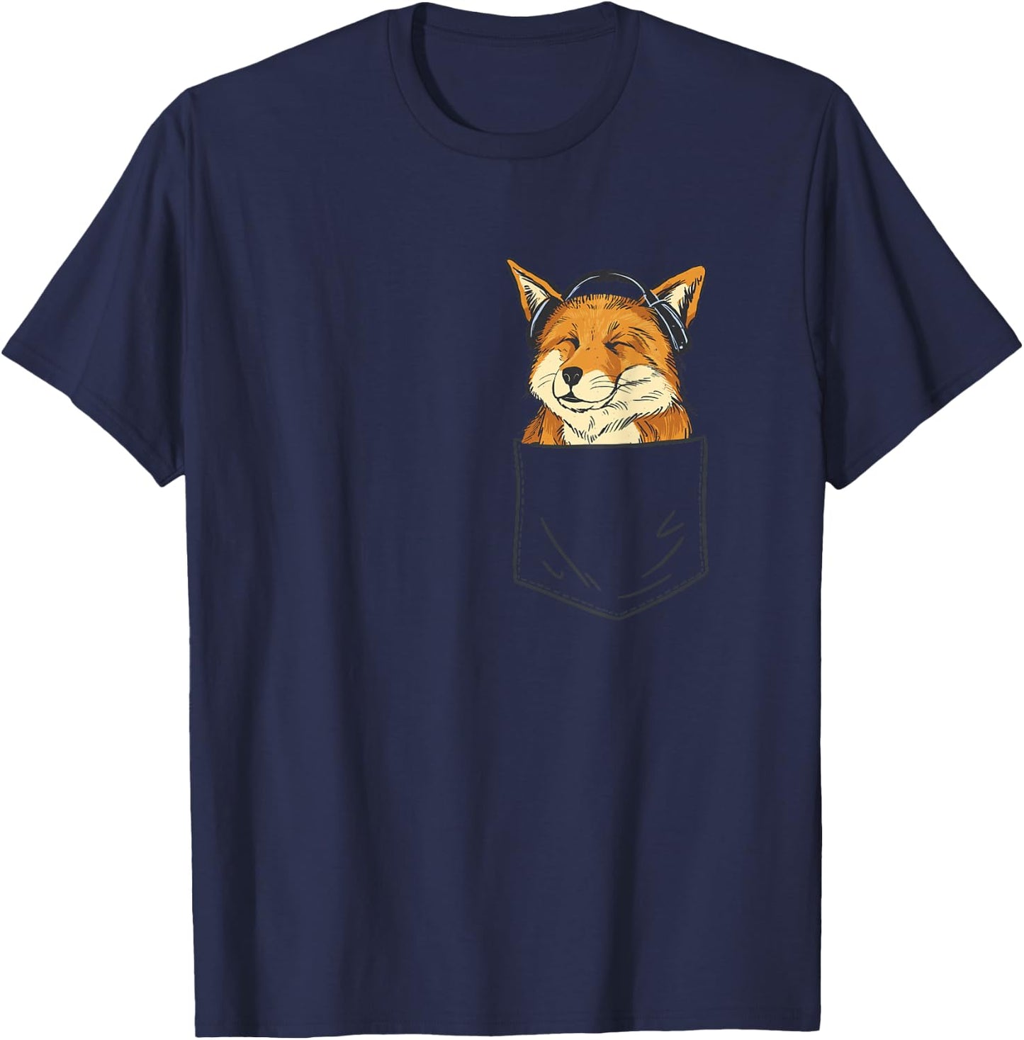 Fox Face Fox With Headphones Bag Fox Cute Men Ladies T-Shirt - T-Shirt | Navy