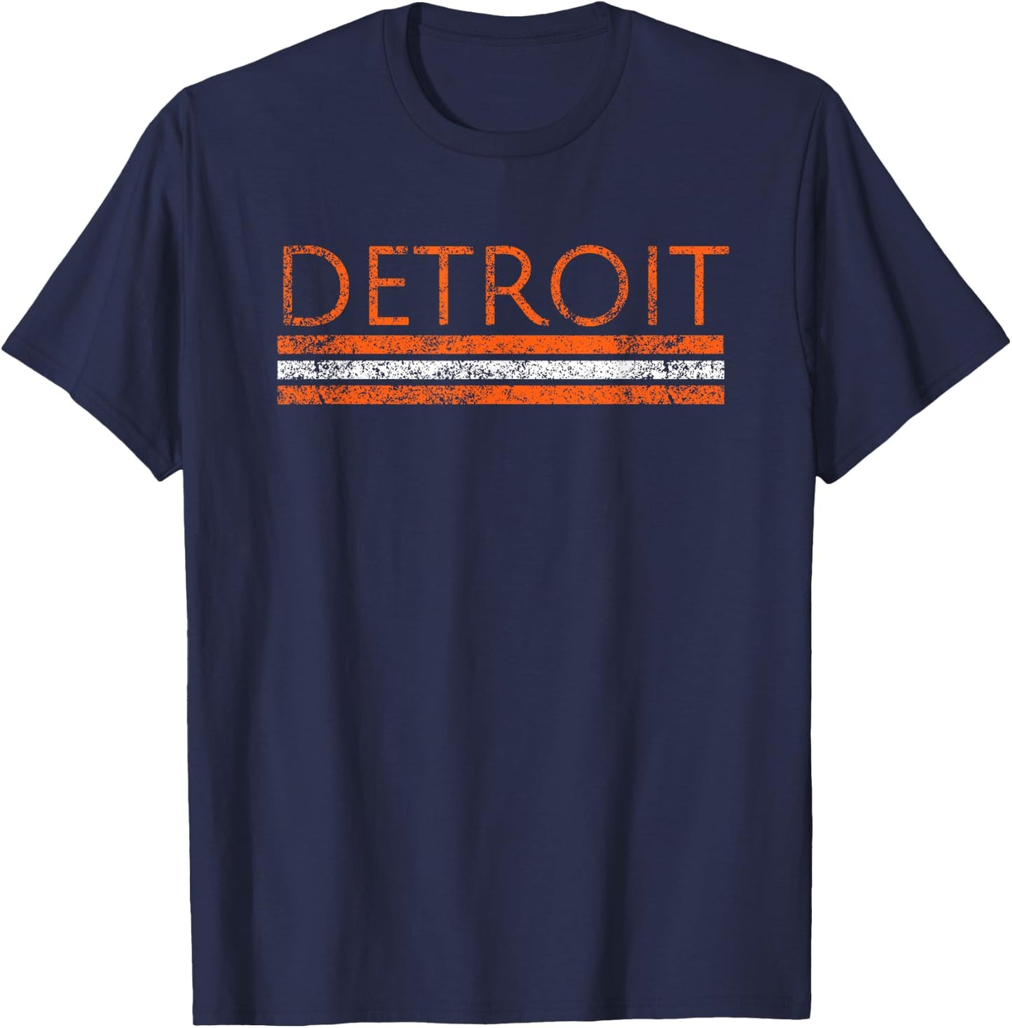Detroit Michigan Retro Vintage Weathered Stripe Throwback T-Shirt - T-Shirt | Navy