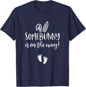 Easter Pregnancy Announcement Shirt Somebunny is on the Way T-Shirt - T-Shirt | Navy