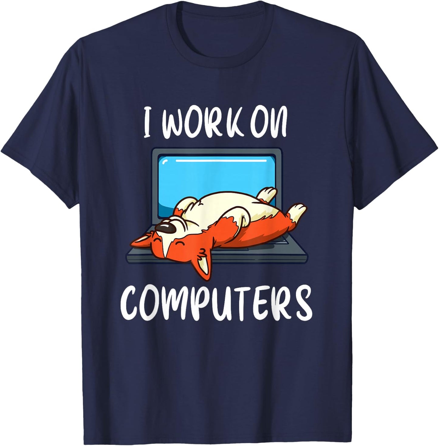 Funny Corgi Programmer Coding Shirt Work From Home Tech Gift T-Shirt - T-Shirt | Navy