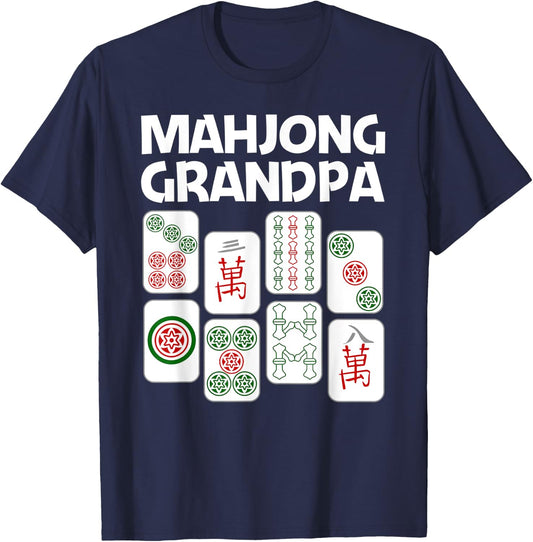 Funny Mahjong Gift Grandpa Dad Men Tile Game Lover Players T-Shirt - T-Shirt | Navy