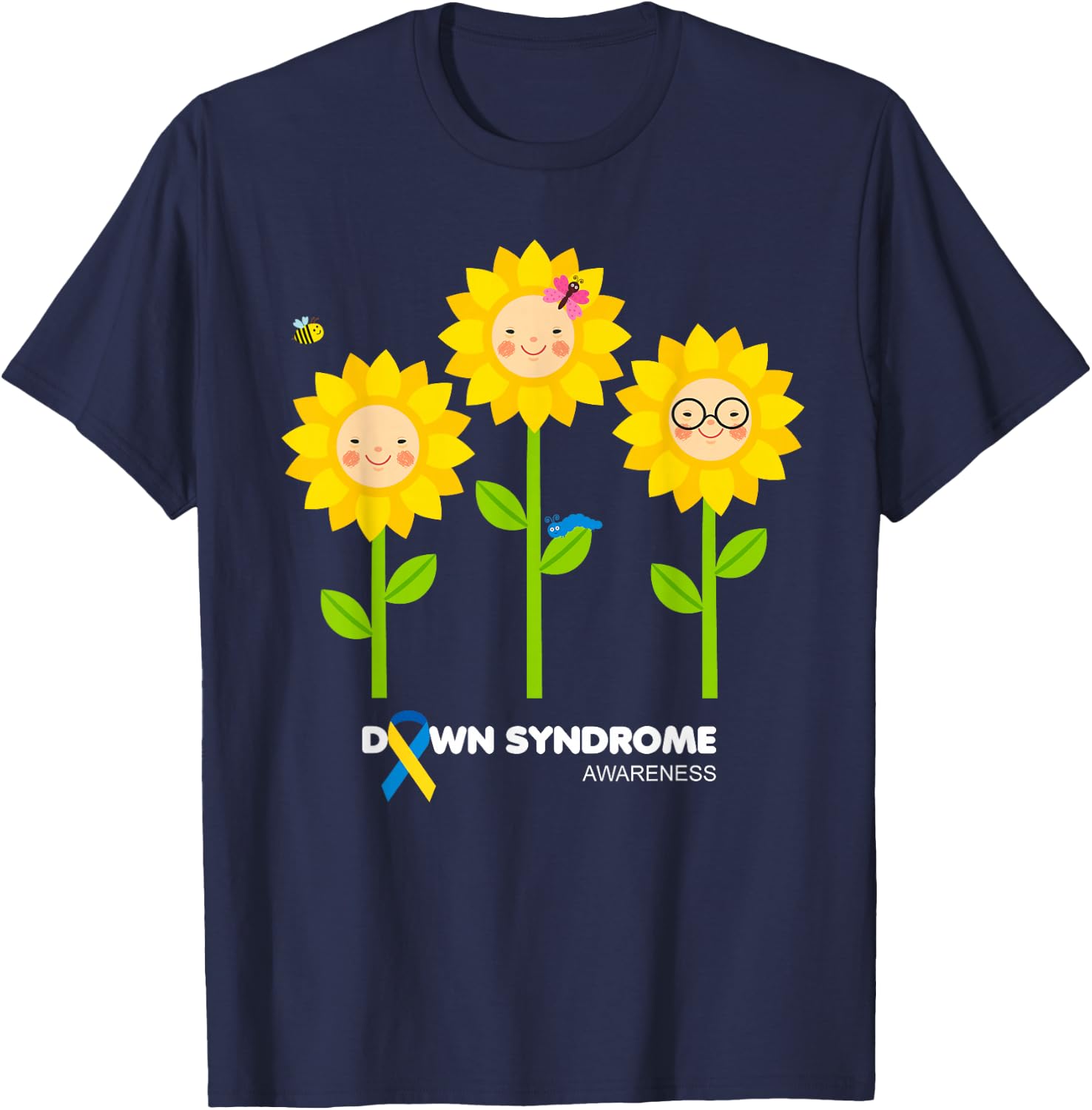 Sunflowers World Down Syndrome Awareness Day, Down Syndrome T-Shirt - T-Shirt | Navy