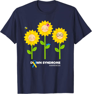 Sunflowers World Down Syndrome Awareness Day, Down Syndrome T-Shirt - T-Shirt | Navy