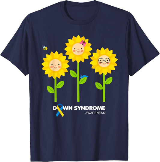 Sunflowers World Down Syndrome Awareness Day, Down Syndrome T-Shirt - T-Shirt | Navy