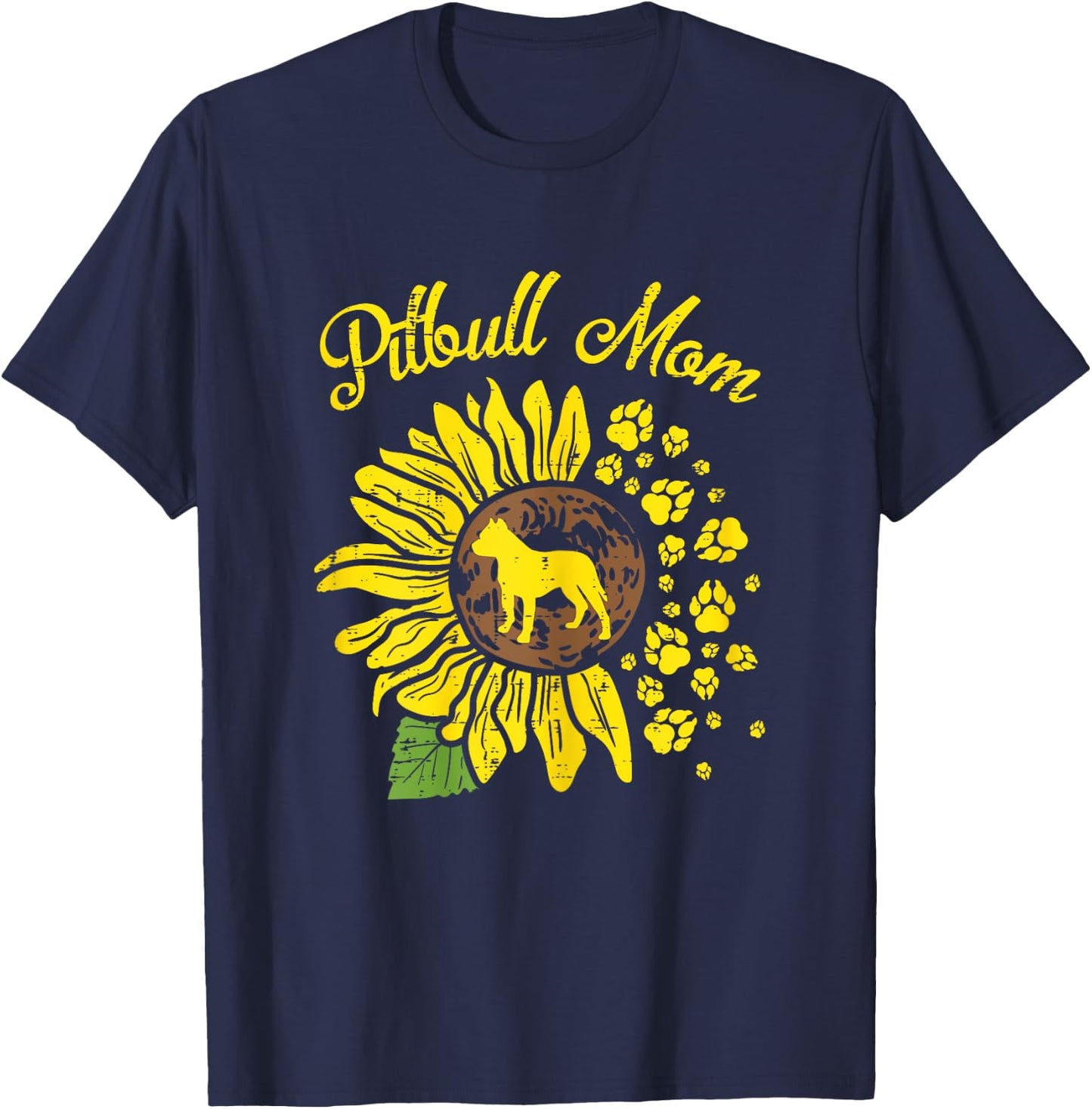 Pitbull Mom Sunflower Paw Pittie Dog Owner Mama Women Gift T-Shirt - T-Shirt | Navy