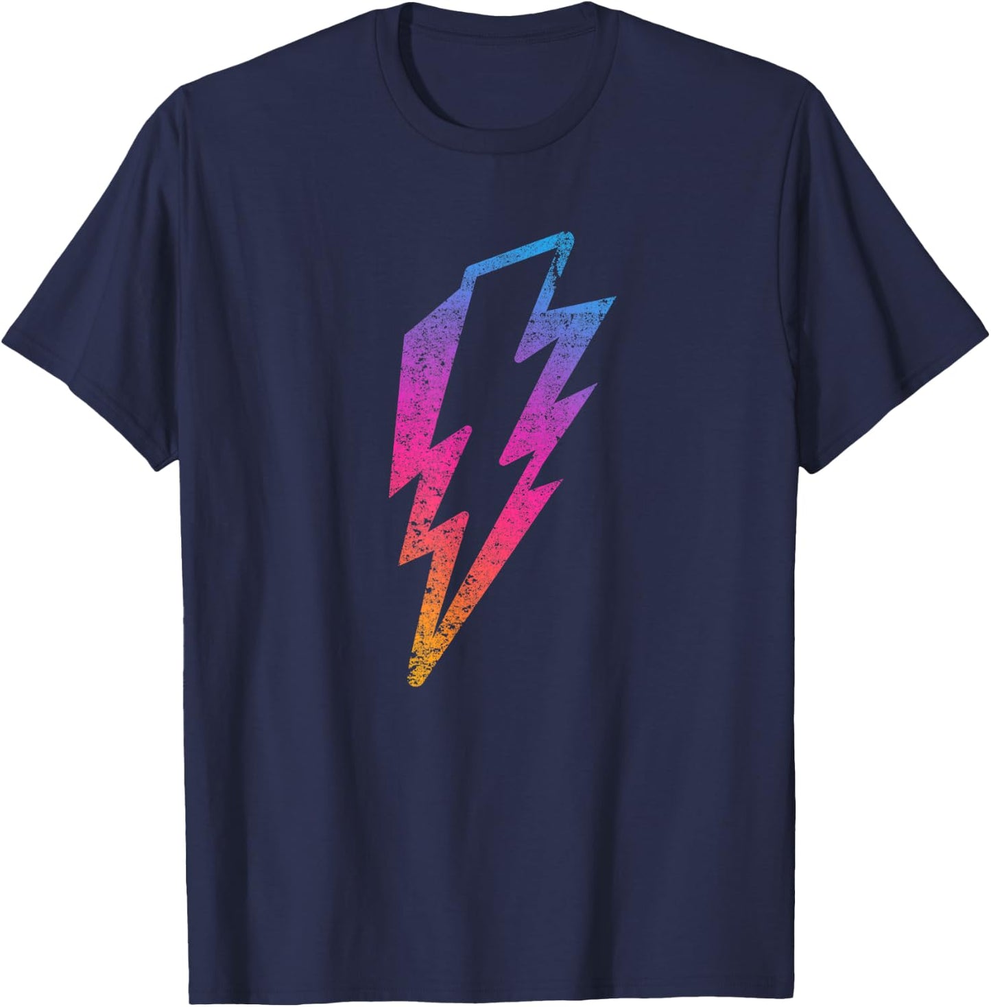 Multicolor Lightnings Powerful Distressed Bolts T-Shirt - T-Shirt | Navy