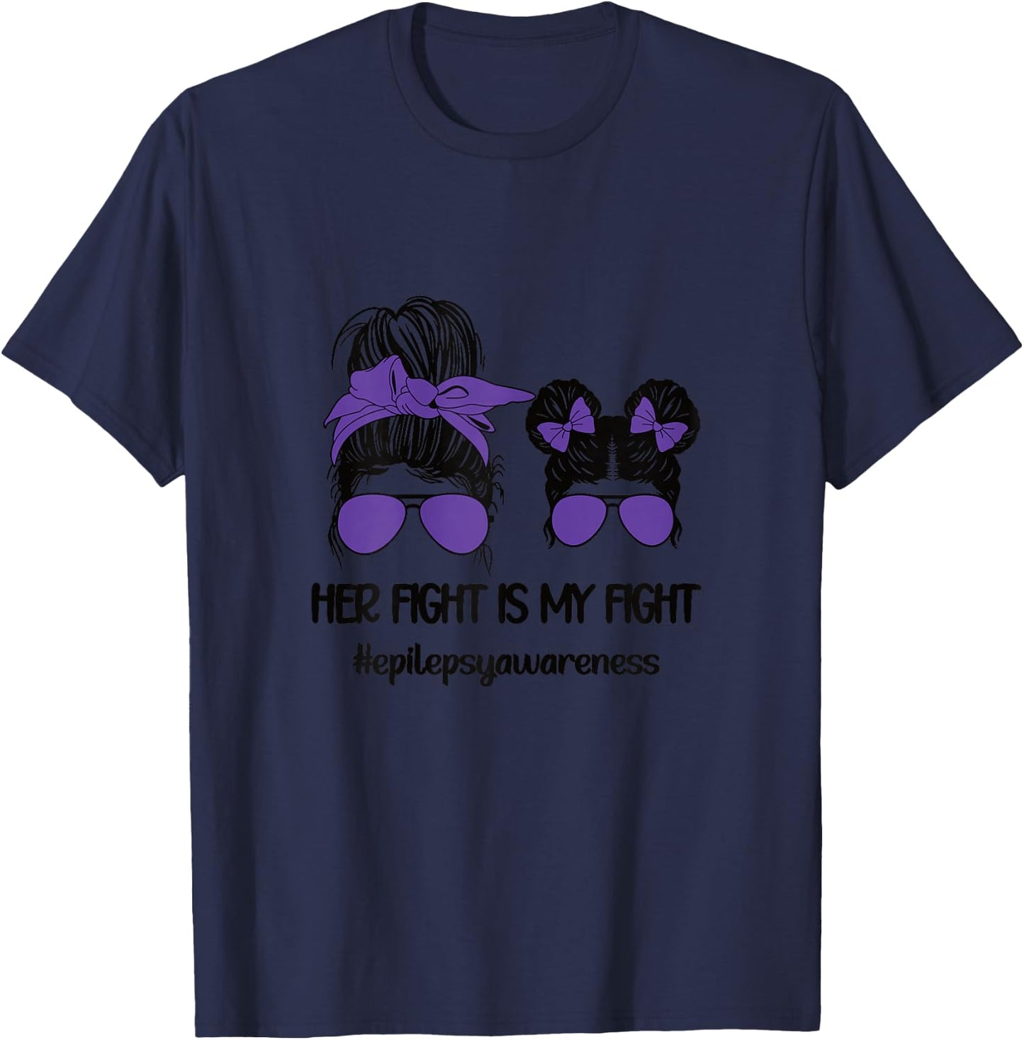 Her Fight is My Fight | Epilepsy Survivor Purple Ribbon T-Shirt - T-Shirt | Navy