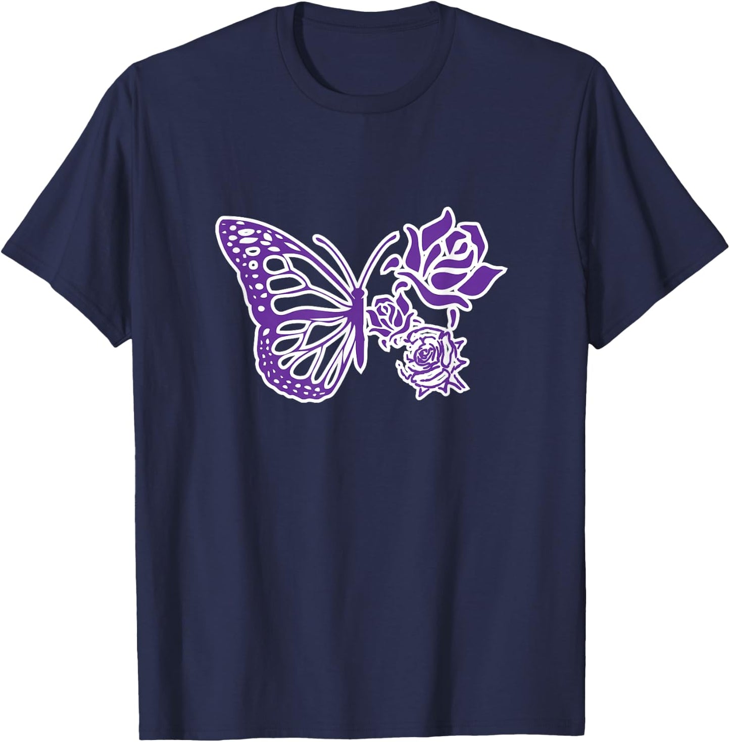 Purple Butterfly Aesthetic Monarch Butterfly Floral Wings T-Shirt - T-Shirt | Navy