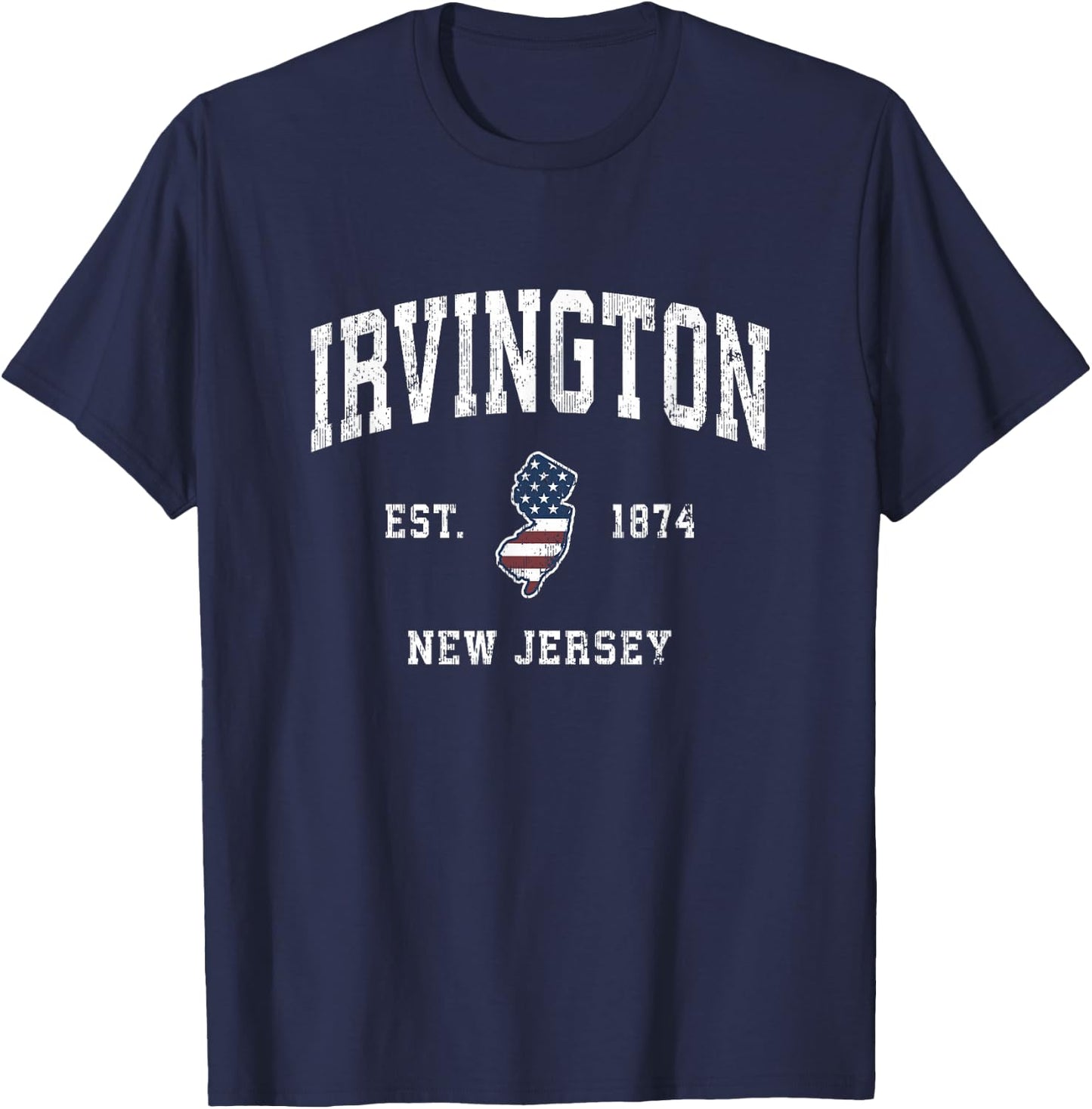 Irvington New Jersey NJ Vintage American Flag Sports Design T-Shirt - T-Shirt | Navy