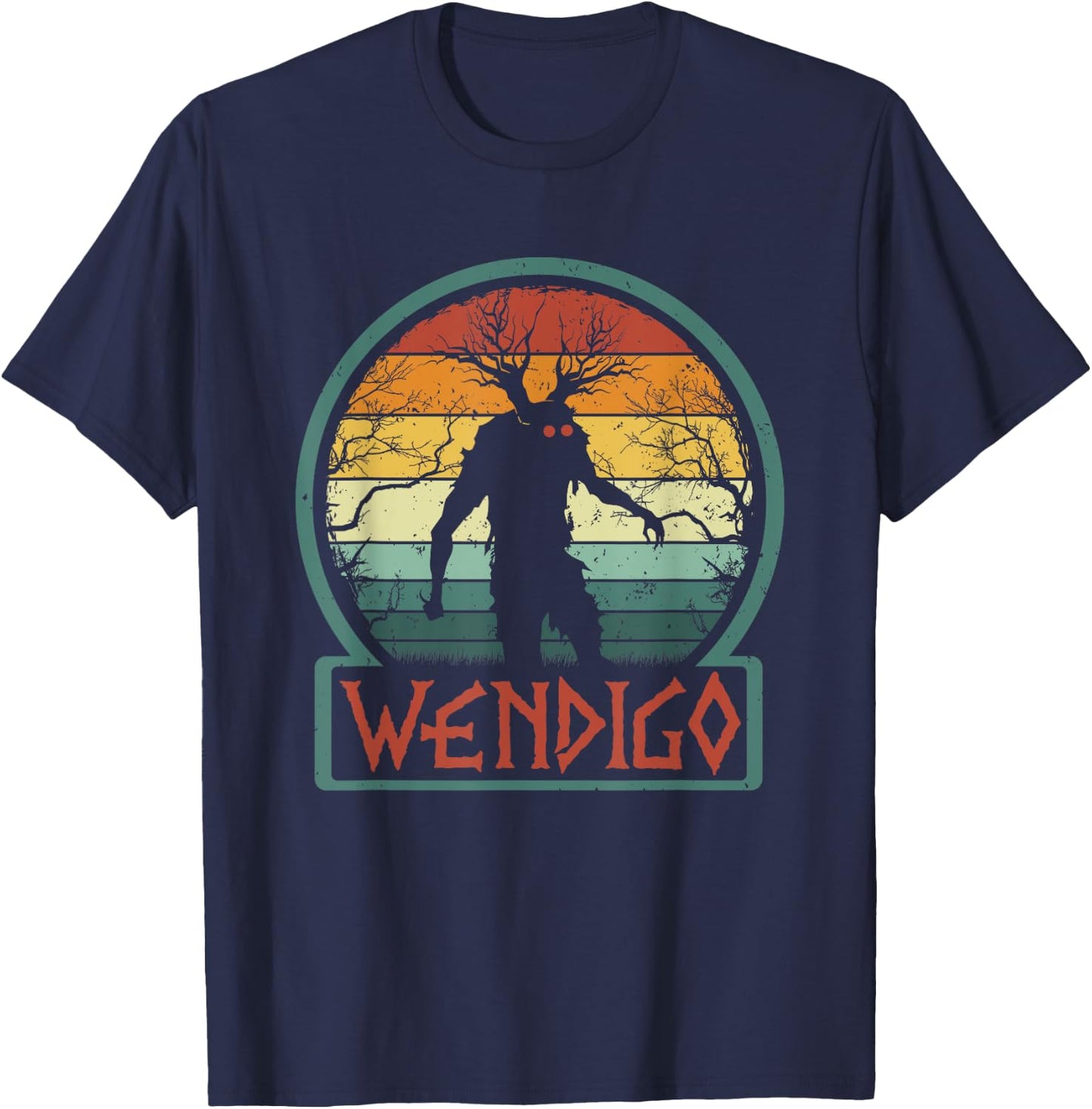 Retro Wendigo - Cool Vintage Skinwalker Cryptid Monster T-Shirt - T-Shirt | Navy
