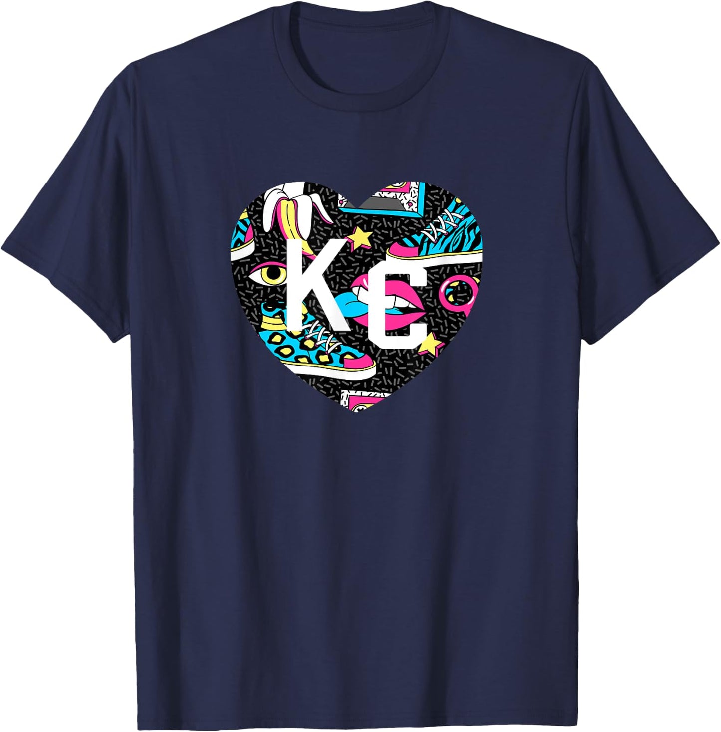 Kc 70 80s era KC Heart KC Kansas City 2-Letter KC Love Retro T-Shirt - T-Shirt | Navy