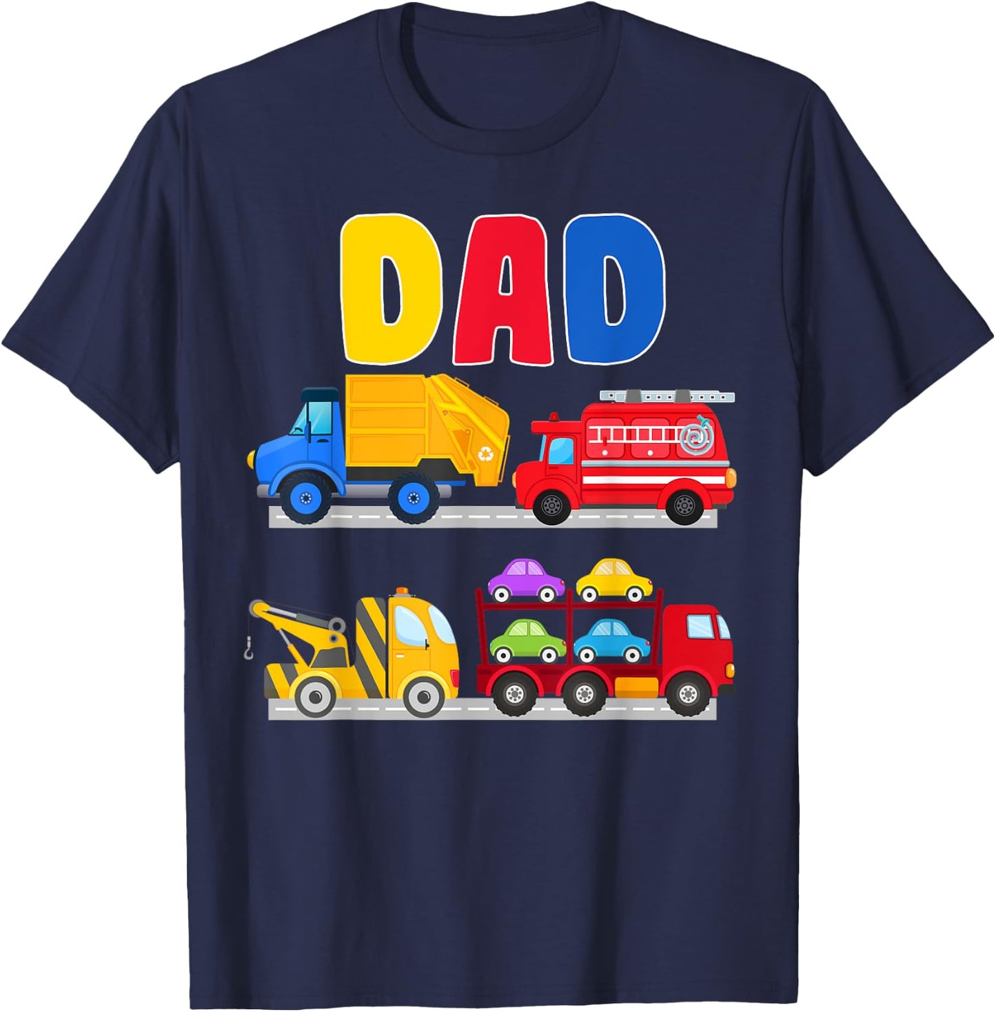 Dad of the Birthday Boy Transportation Vehicles Trucks Cars T-Shirt - T-Shirt | Navy