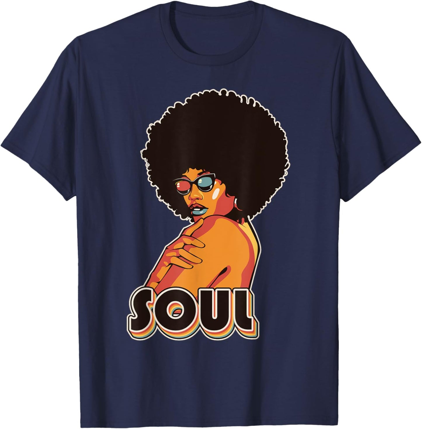 Artsy Funk Vintage 70s Costume Afro Soul Music Fan T-Shirt - T-Shirt | Navy