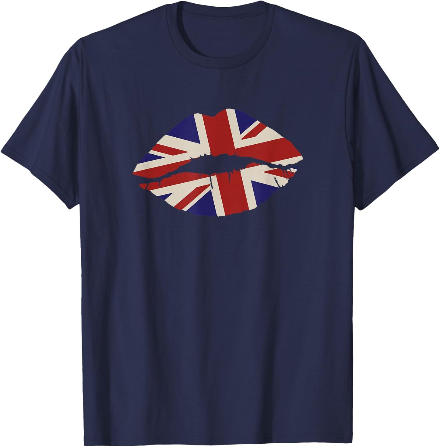 Union Jack Kissing Lips UK Flag Mouth United Kingdom T-Shirt - T-Shirt | Navy