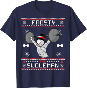 Frosty the Swoleman Ugly Christmas Sweater Funny Snowman Gym T-Shirt - T-Shirt | Navy