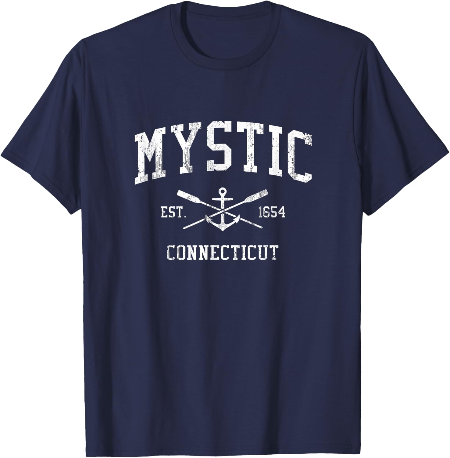 Mystic CT Vintage Crossed Oars & Boat Anchor Sports T-Shirt - T-Shirt | Navy