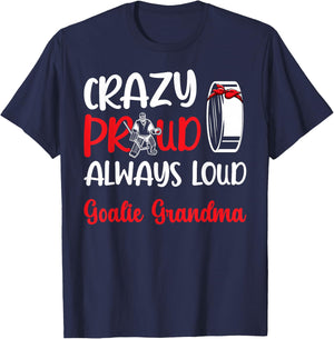 Crazy Proud Ice Hockey Goalie Grandma Of A Hockey Goalkeeper T-Shirt - T-Shirt | Navy