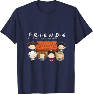 Friends Chibi Characters Central Perk Coffee Shop Group Shot V-Neck T-Shirt - T-Shirt | Navy