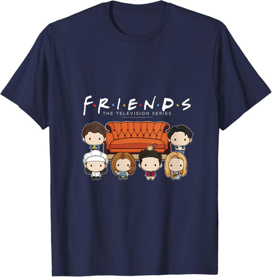 Friends Chibi Characters Central Perk Coffee Shop Group Shot V-Neck T-Shirt - T-Shirt | Navy