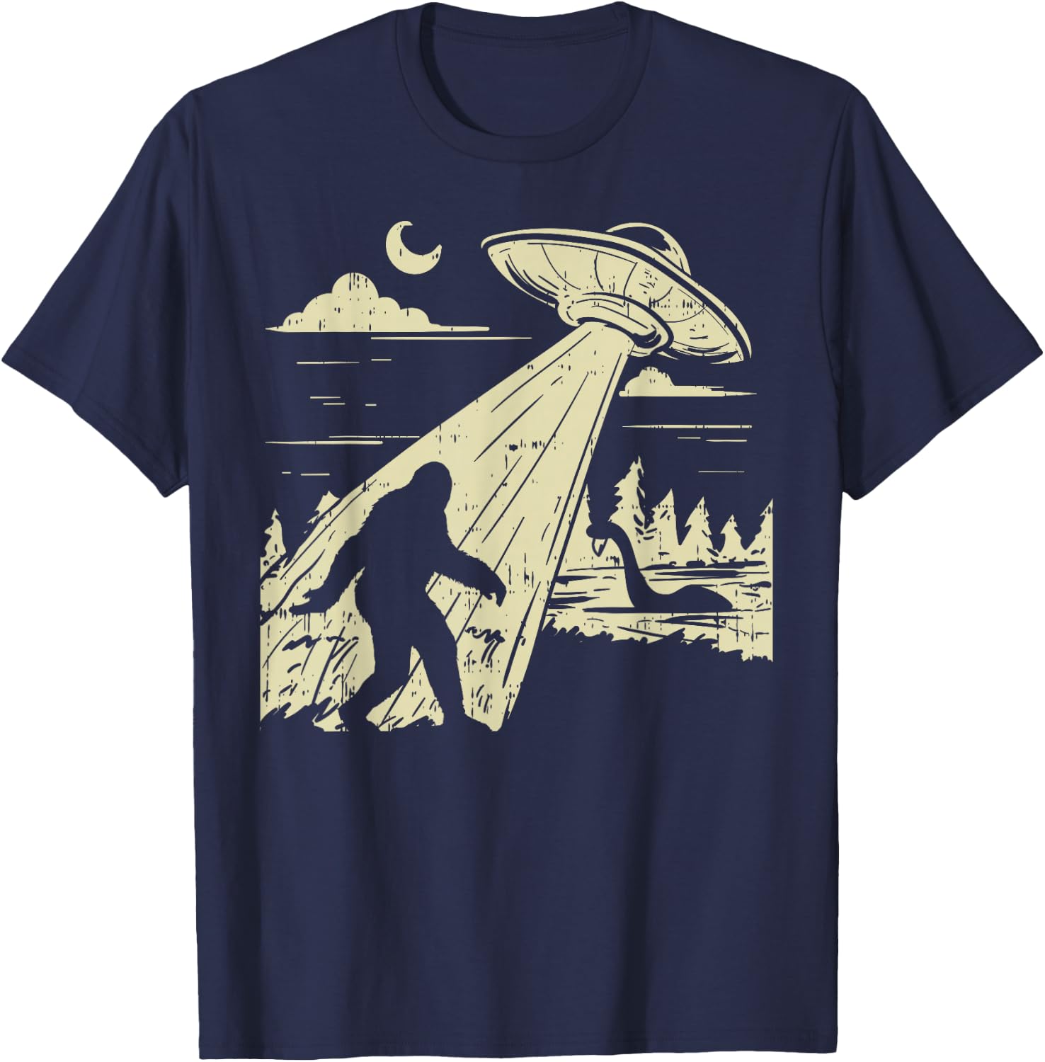 UFO Bigfoot Sasquatch Lochness Monster Funny Believe Gift T-Shirt - T-Shirt | Navy