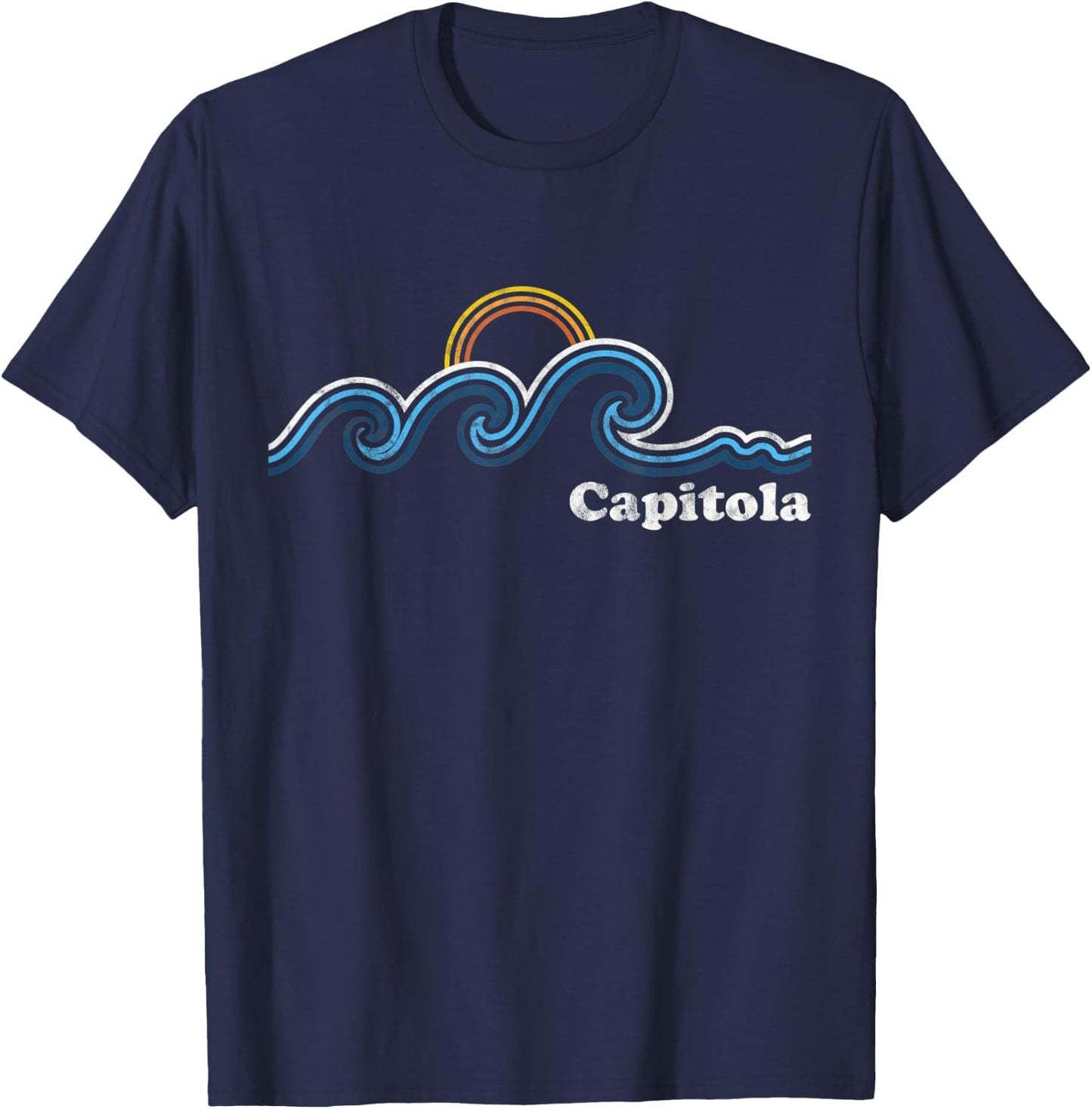 Capitola California CA Sufing Waves Sunset Vintage T-Shirt - T-Shirt | Navy
