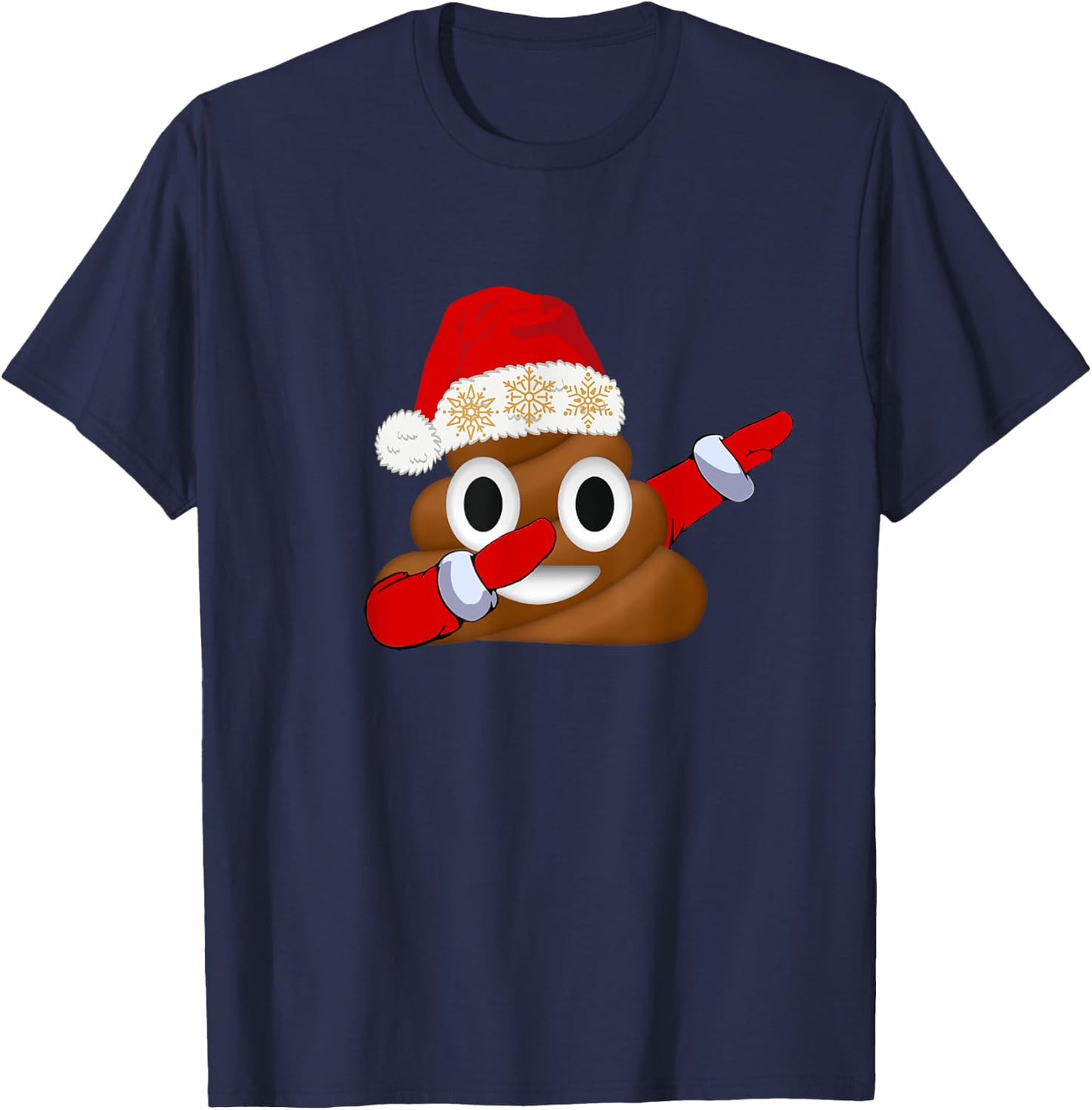 Funny Christmas Dabbing Poop with Santa Hat and Snowflakes T-Shirt - T-Shirt | Navy