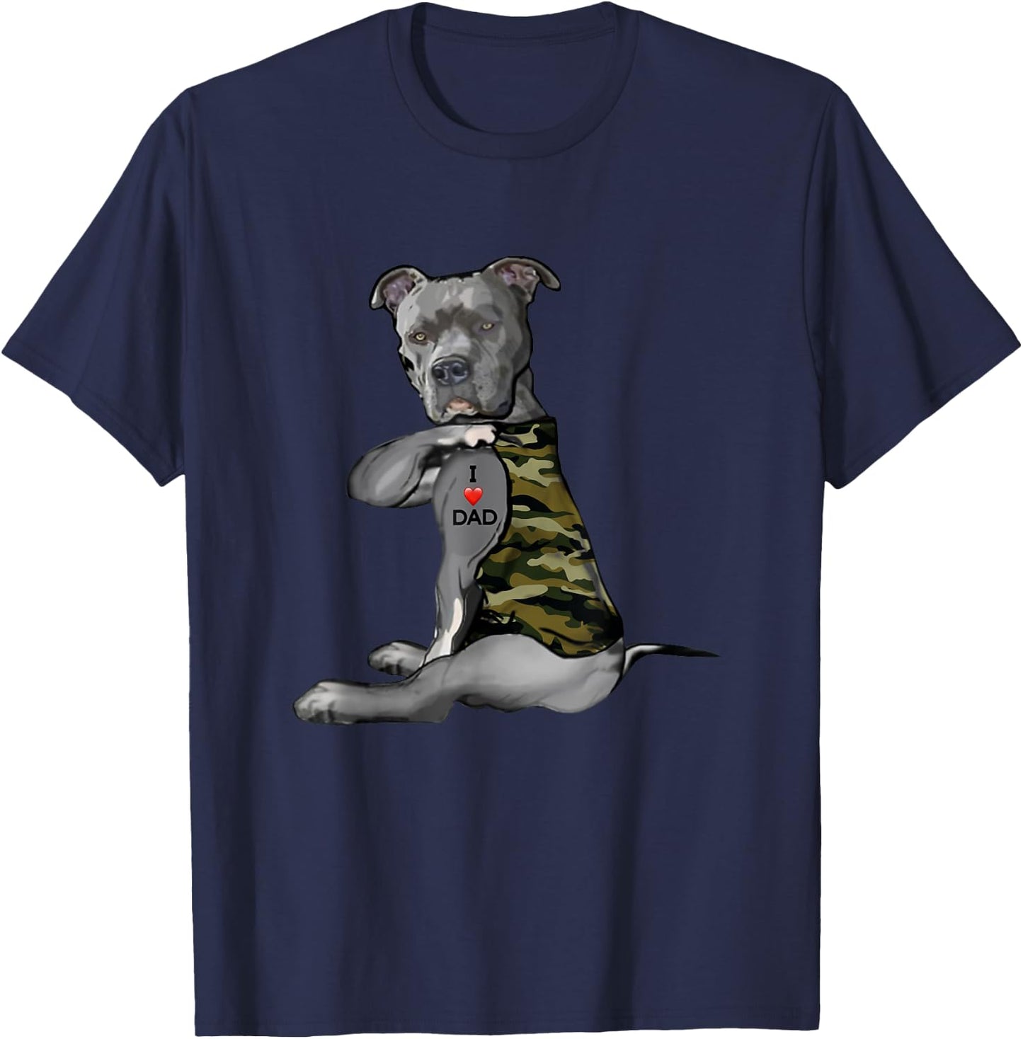 Pitbull I Love Dad Tattoo Funny Pitties Tattooed Fathers Day T-Shirt - T-Shirt | Navy