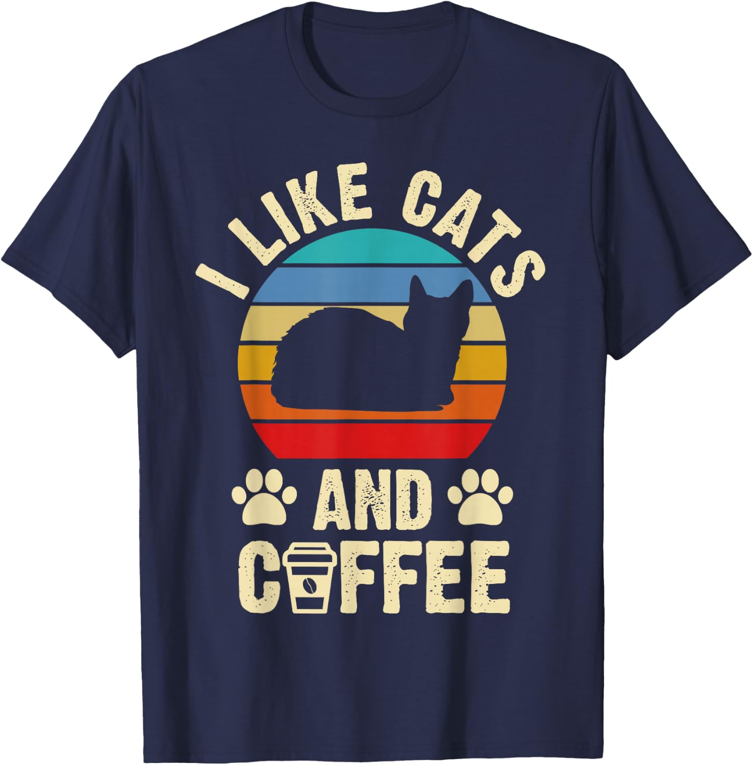 I like Cats & Coffee Funny vintage Kitten theme lover T-Shirt - T-Shirt | Navy