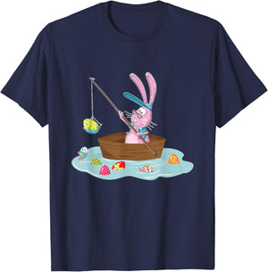 Funny Easter Bunny Fishing Egg Hunting - Easter Sunday Fun T-Shirt - T-Shirt | Navy