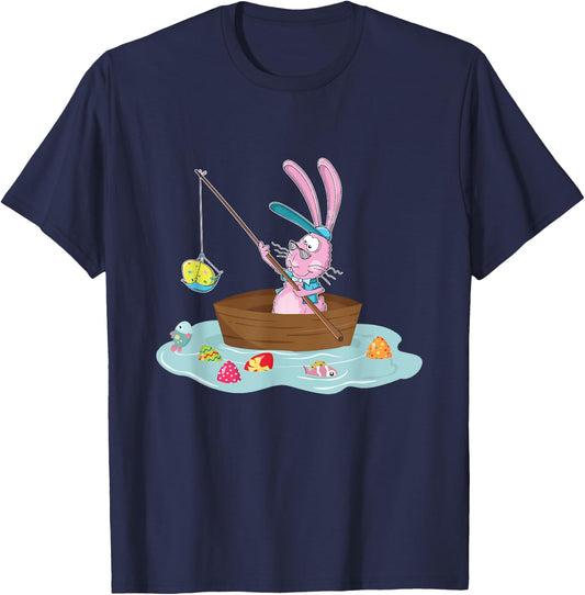 Funny Easter Bunny Fishing Egg Hunting - Easter Sunday Fun T-Shirt - T-Shirt | Navy