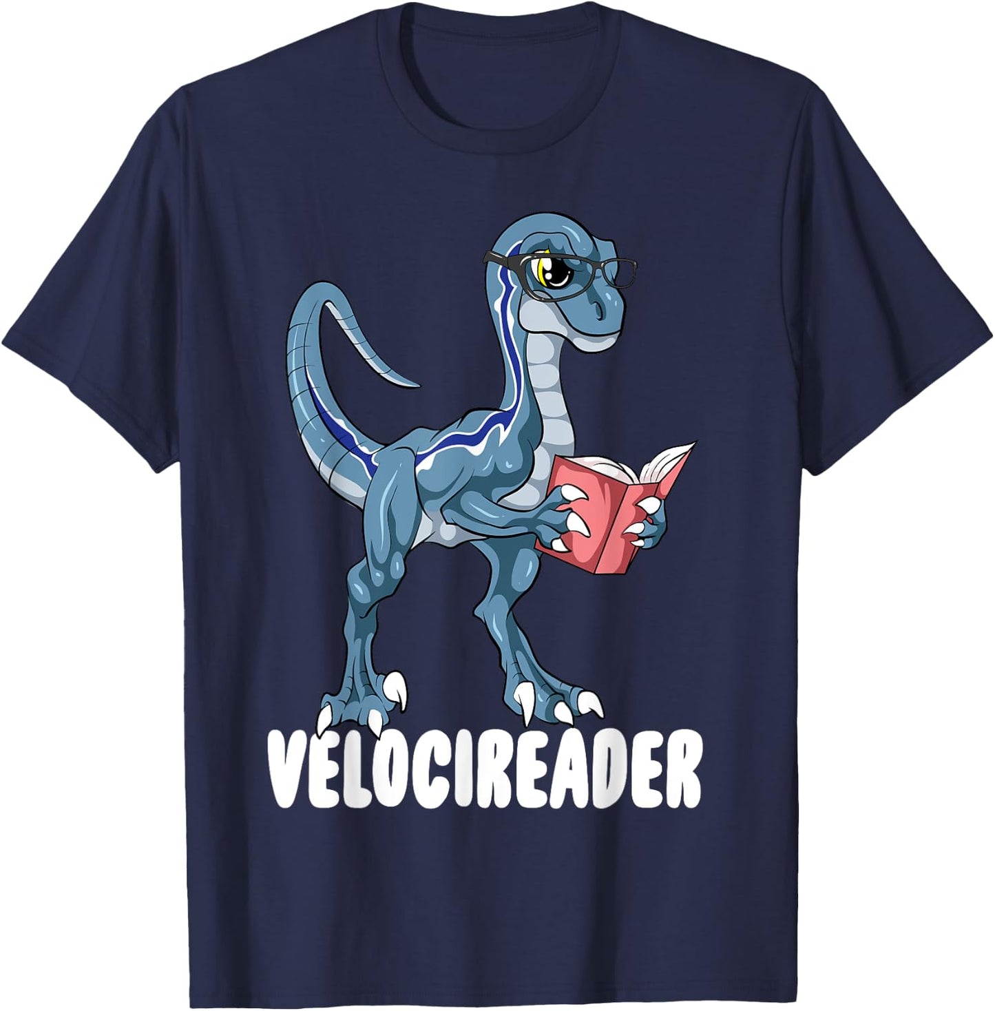 Velocireader Velociraptor Dinosaur Reading Book Lovers T-Shirt - T-Shirt | Navy