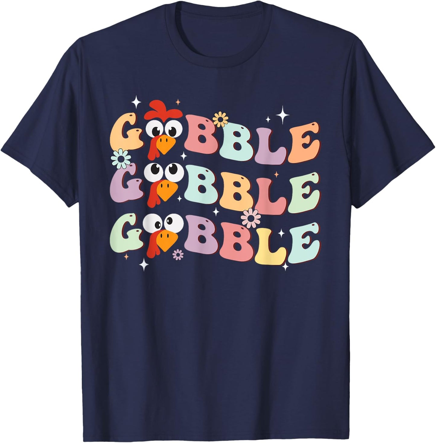 Men Groovy Retro Gobble Gobble Happy Thanksgiving Turkey Day T-Shirt - T-Shirt | Navy