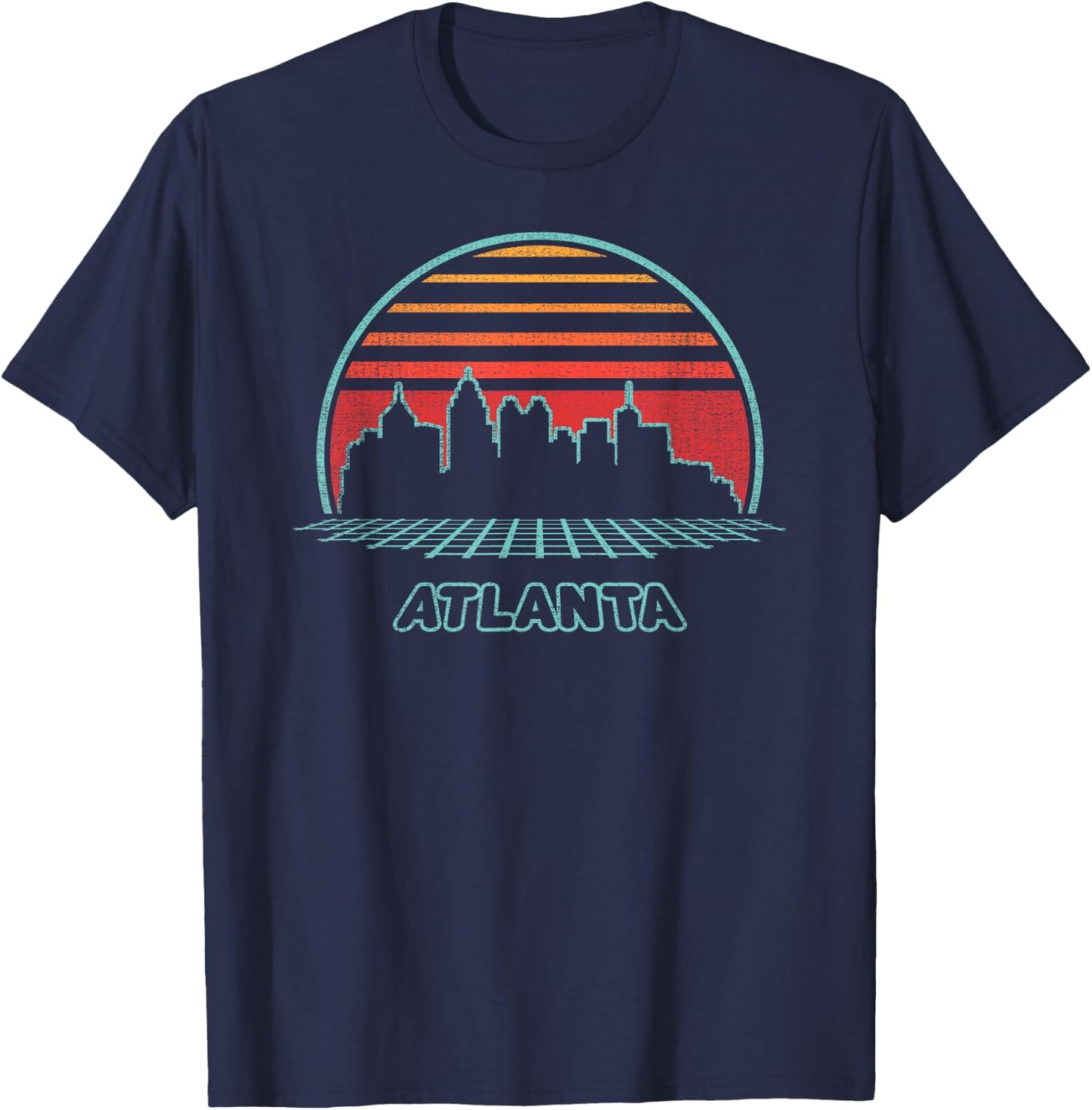 Atlanta City Skyline Retro 80s Style Souvenir Gift T-Shirt - T-Shirt | Navy