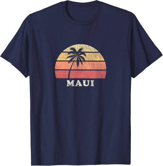 Maui HI Vintage 70s Retro Throwback Design T-Shirt - T-Shirt | Navy