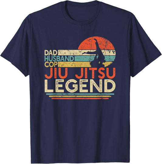 Dad Husband Cop Jiu Jitsu Legend | Police Officer JiuJitsu T-Shirt - T-Shirt | Navy