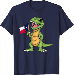 Texas Lover Kids Dinosaur Lover USA Texas Flag T-Shirt - T-Shirt | Navy