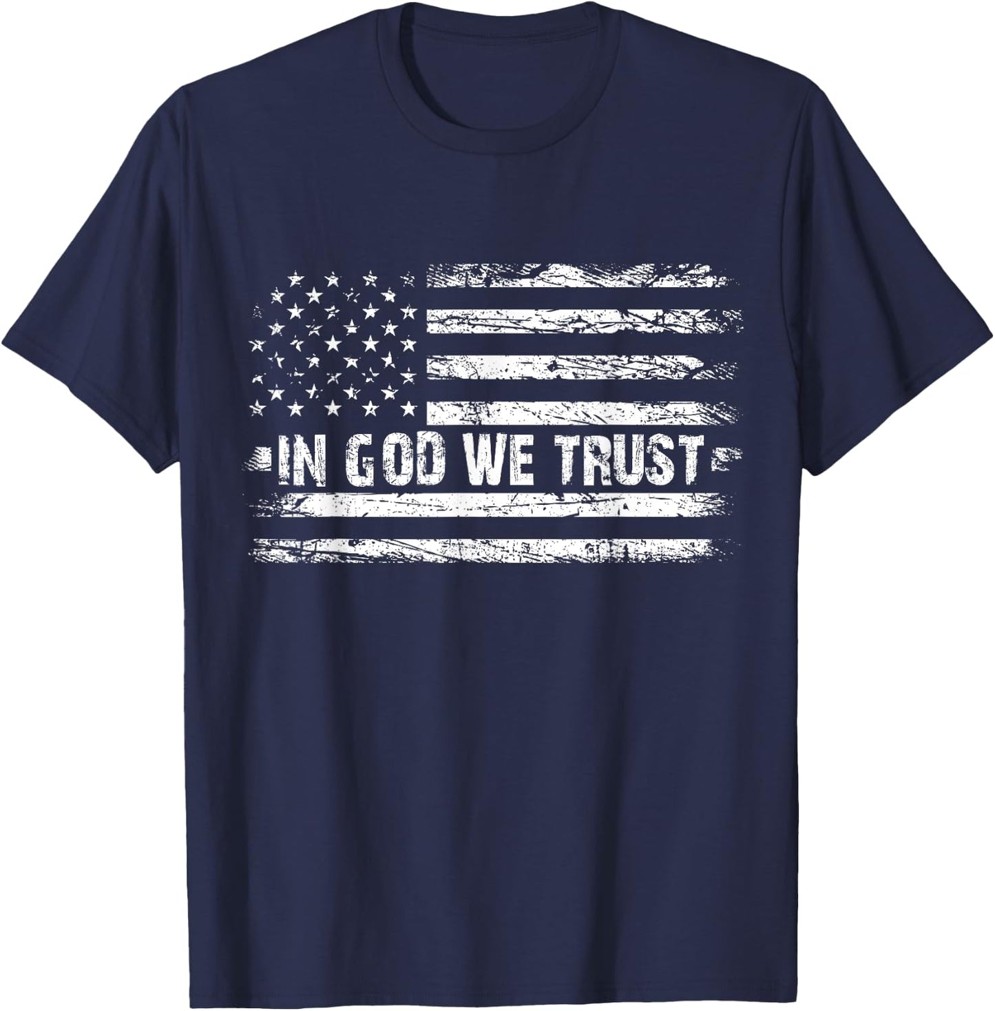 Vintage in God We Trust USA Flag Cross Patriotic Christian Women Men T-Shirt - T-Shirt | Navy