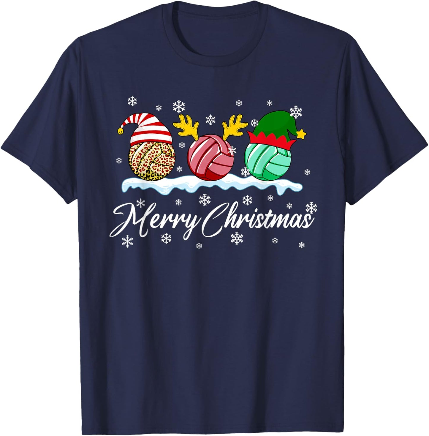Volleyball Balls Christmas Buffalo Plaid Santa Hat Reindeer T-Shirt - T-Shirt | Navy
