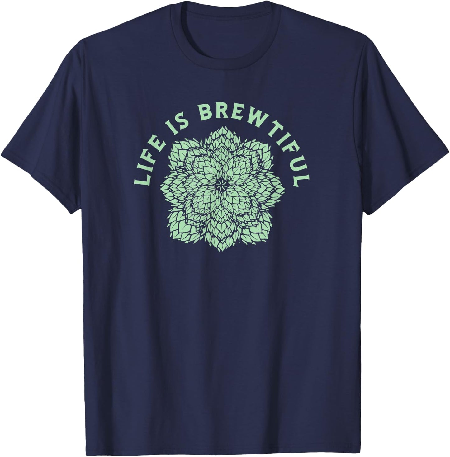 Life is Brewtiful - The Hops Mandala Kaleidoscope Beer Fan T-Shirt - T-Shirt | Navy