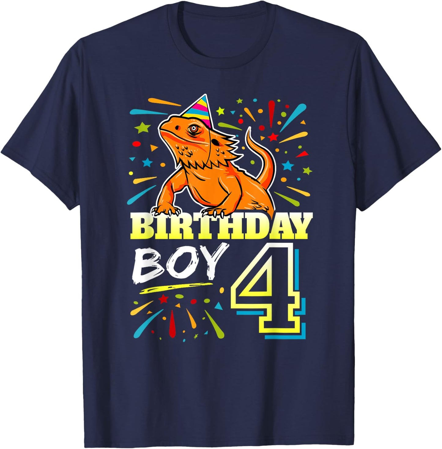 Bearded Dragon Lizard Kids 4th Birthday - 4 Year Old Boy T-Shirt - T-Shirt | Navy