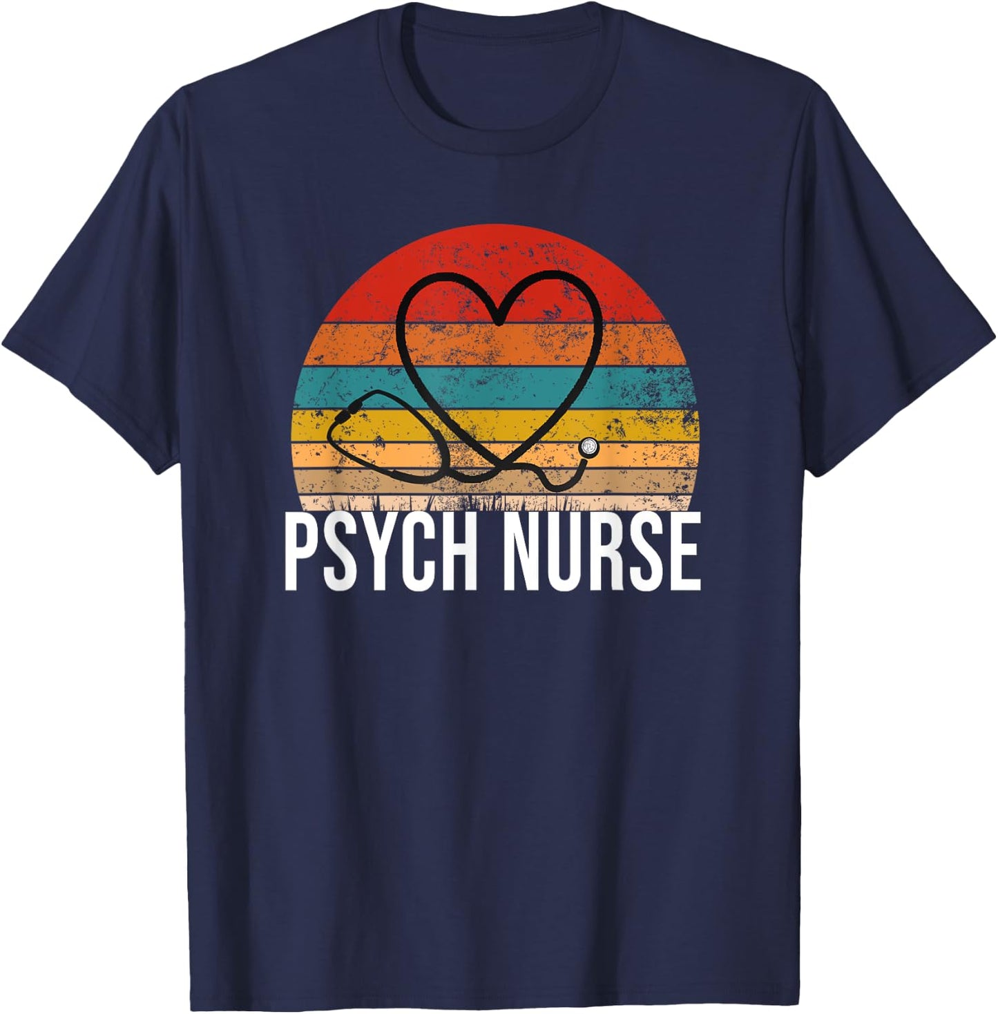 Psych Nurse Stethoscope Heart T-Shirt - T-Shirt | Navy