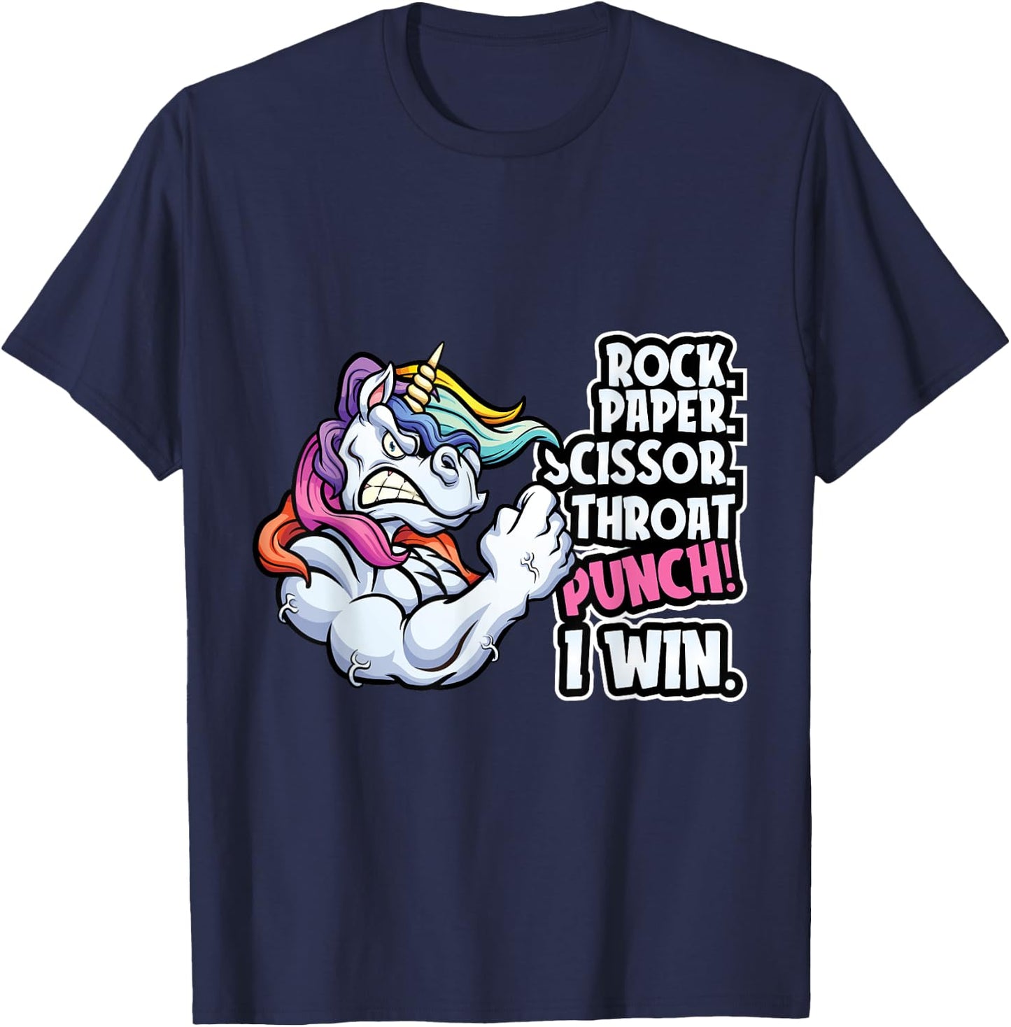 Rock Paper Throat Punch I Win - Funny Unicorn Theme Scissors T-Shirt - T-Shirt | Navy