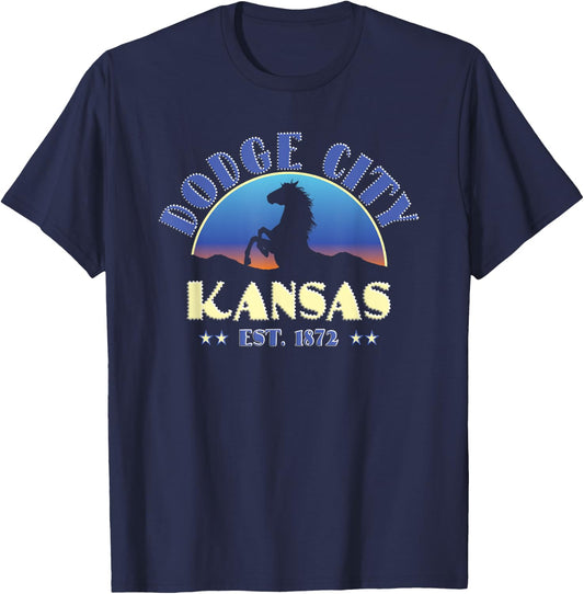 Dodge City Kansas KS Wild Horse T-Shirt - T-Shirt | Navy