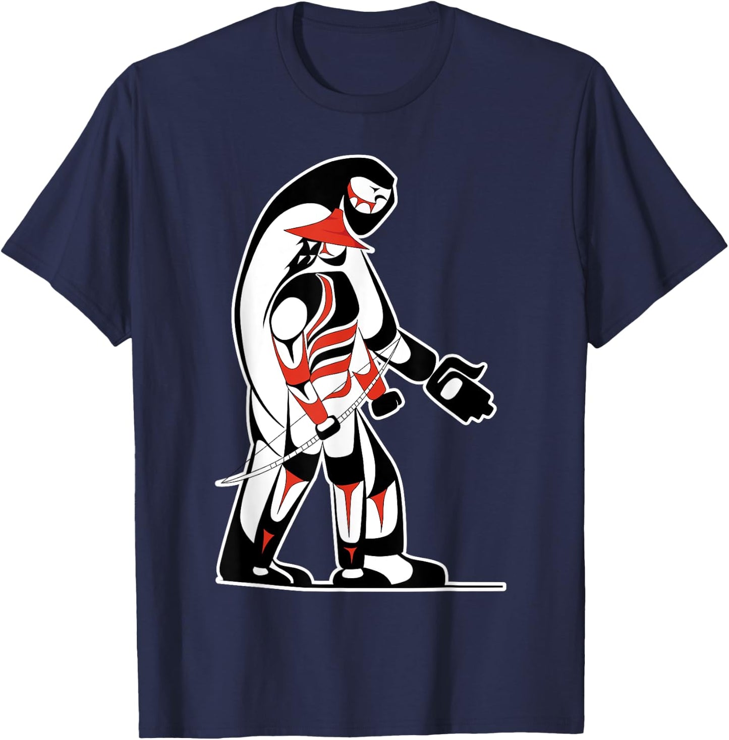 "The Hunter" Native Salish Artwork Hunter and Bigfoot Tribal T-Shirt - T-Shirt | Navy