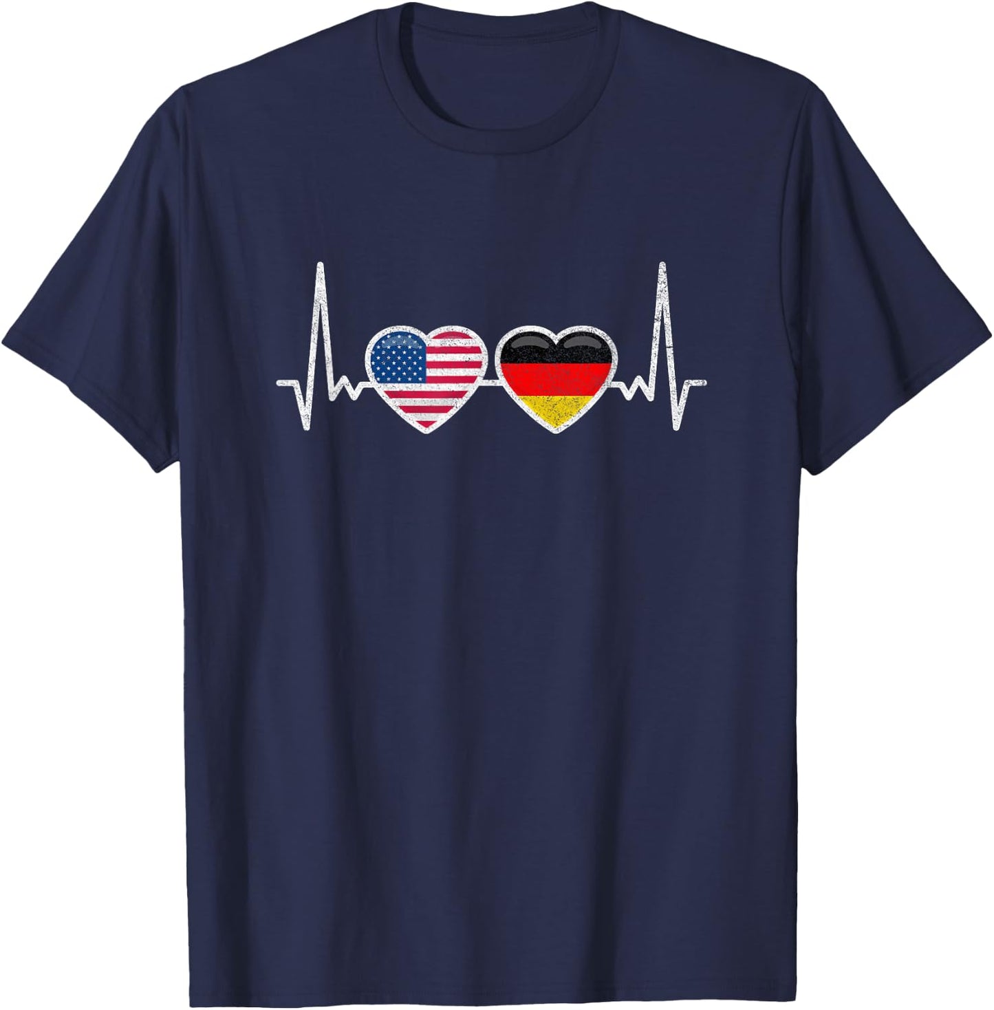 Germany USA Heartbeat Flag American German T-Shirt - T-Shirt | Navy