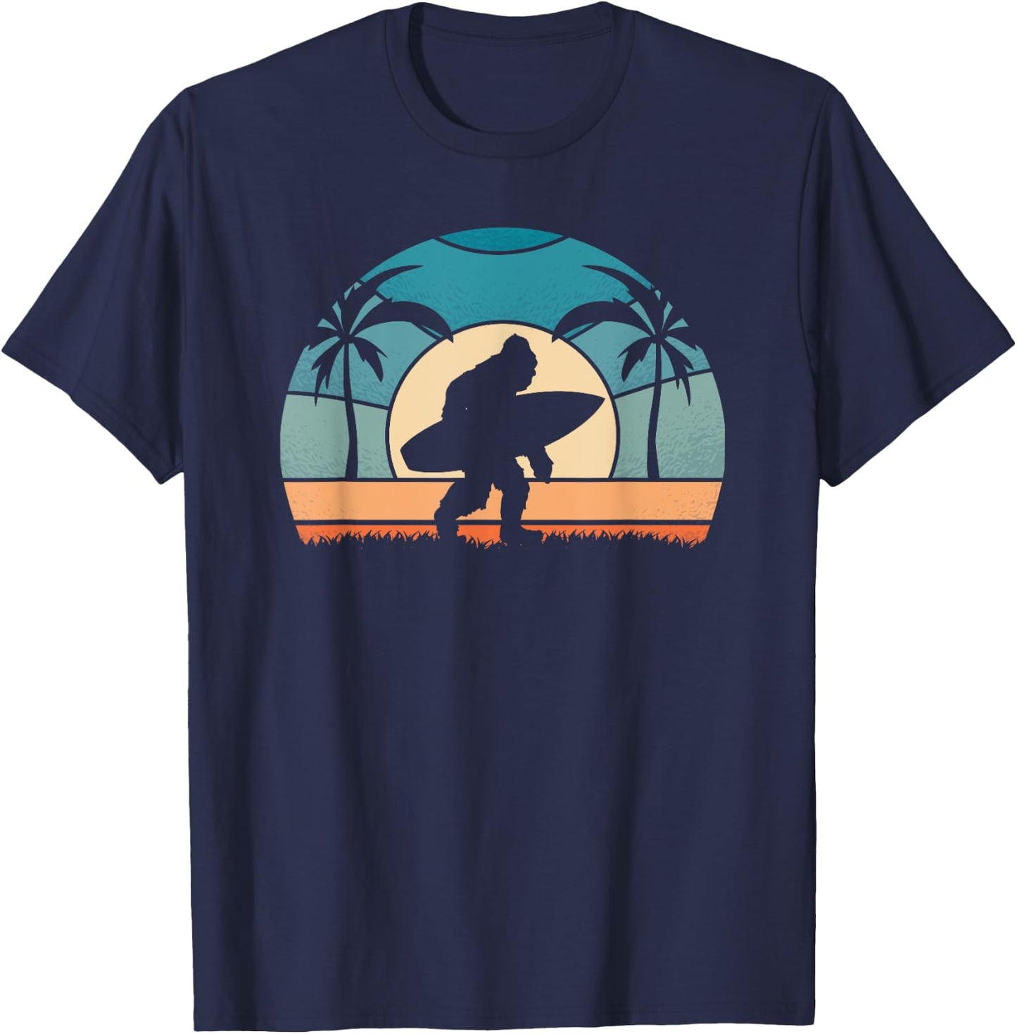 Bigfoot Surfer on the Beach Surfing Vintage Bigfoot Women Girls Kids T-Shirt - T-Shirt | Navy